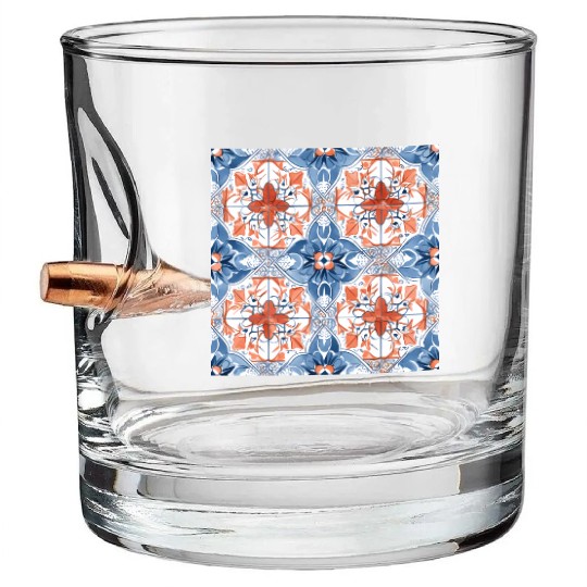Floral Detailed Summer Tile Collection 01 Bullet Whiskey Glasses