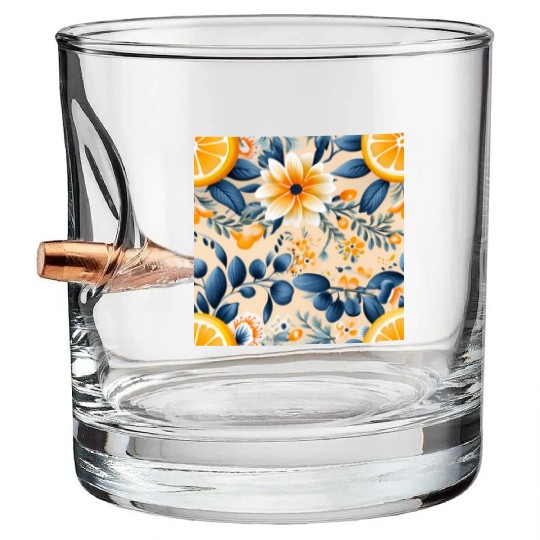 Yellow Lemon Floral Detailed Summer Collection 02 Bullet Whiskey Glasses