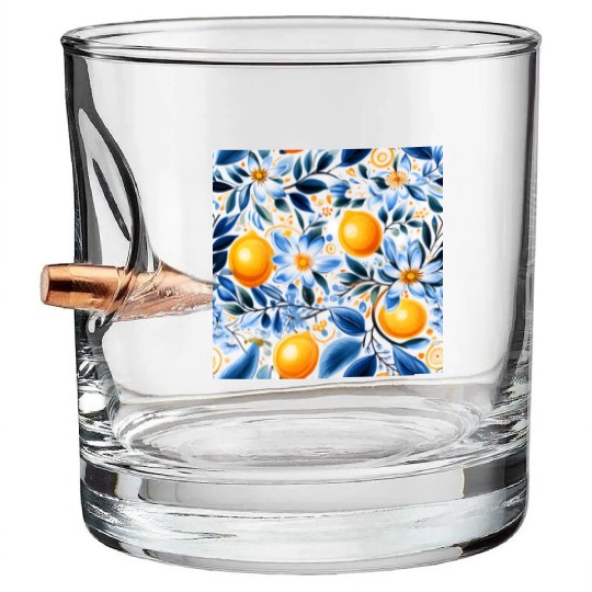 Yellow Lemon Floral Detailed Summer Collection 01 Bullet Whiskey Glasses