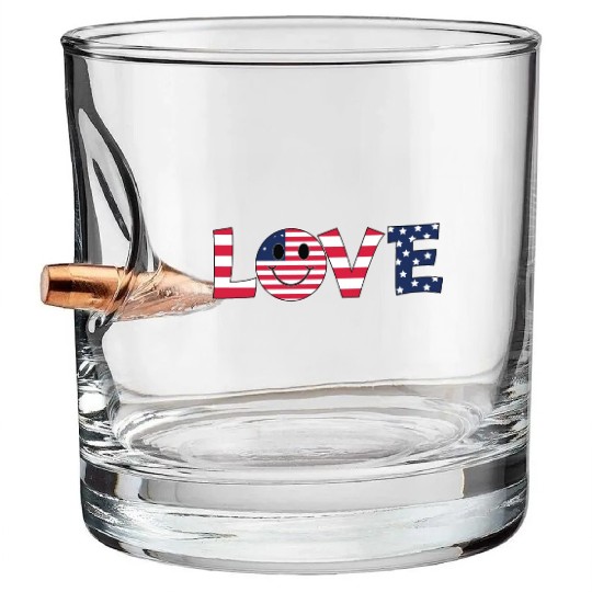 Love USA Flag Patriotic 4th of July America day Bullet Whiskey Glasses
