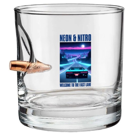 Vintage 80s Futuristic Retrowave Neon Cyberpunk Bullet Whiskey Glasses