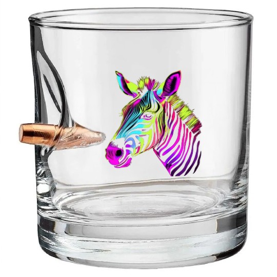 Zebra Neon Colors Portrait Bullet Whiskey Glasses