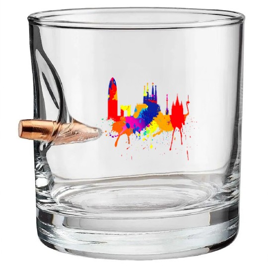 Barcelona Skyline Spain Colored Painting Love Barc Bullet Whiskey Glasses