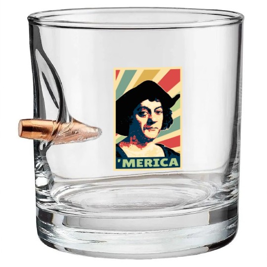 Christopher Columbus Merica Vintage Colors Bullet Whiskey Glasses