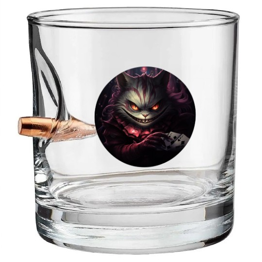 Cheshire Cat Playing Cards Bullet Whiskey Glasses
