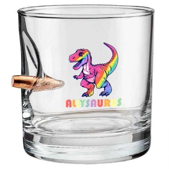 Allysaurus LGBT Transgender Dino Rainbow Lesbian Bullet Whiskey Glasses
