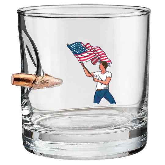 Waving Usa Flag Bullet Whiskey Glasses