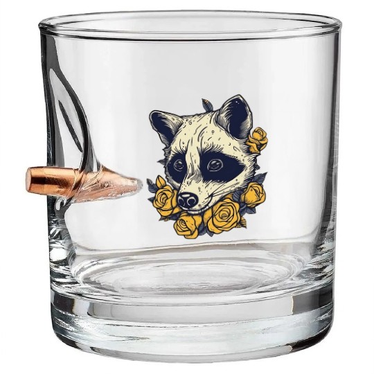 Yellow Flower Raccoon Bullet Whiskey Glasses