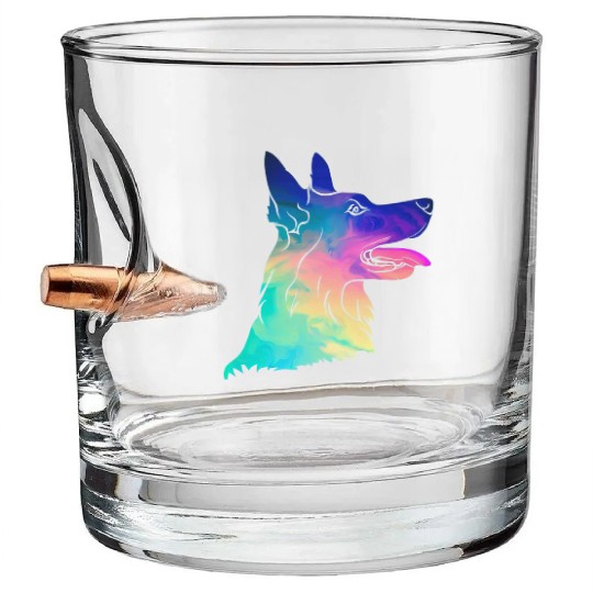 Psychedelic German Shepherd Bullet Whiskey Glasses