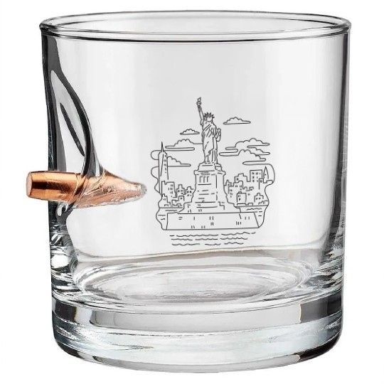 Statue of Liberty New York USA Mono Line Bullet Whiskey Glasses