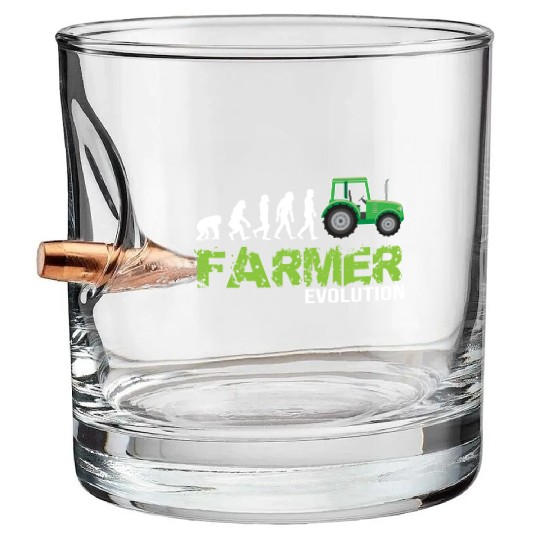 Evolution Of A Farmer Funny Tractor Farming Bullet Whiskey Glasses