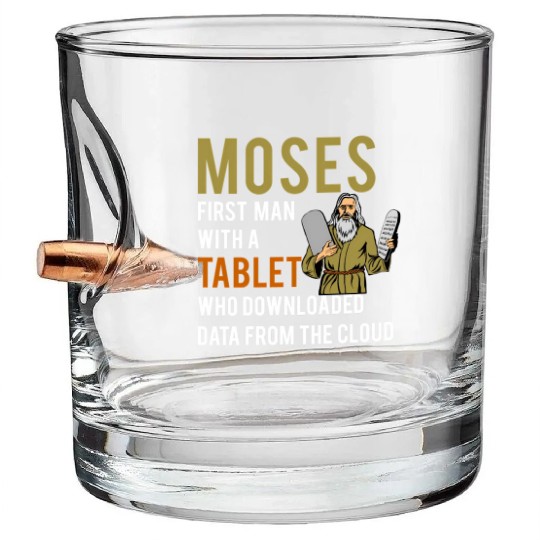 Jewish Passover Moses Tablet Data Cloud Computing Bullet Whiskey Glasses