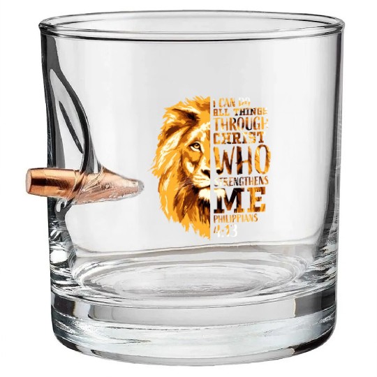 Philippians 413 Christian Bible Verse Lion Husband Bullet Whiskey Glasses