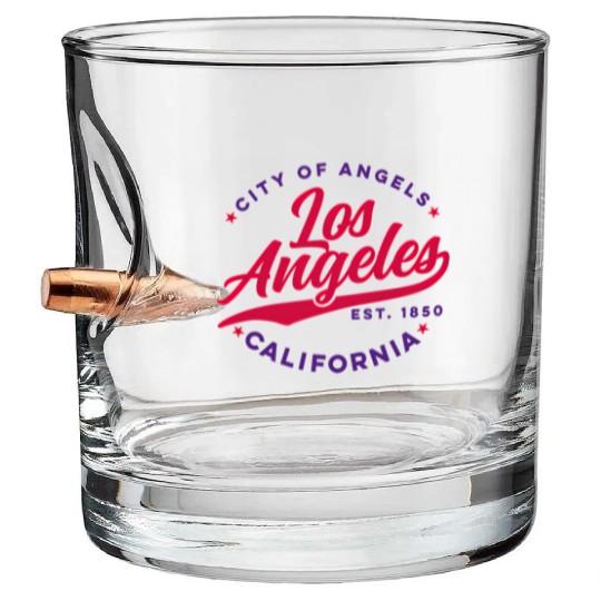 Los Angeles City Of Angels California Red Text Bullet Whiskey Glasses