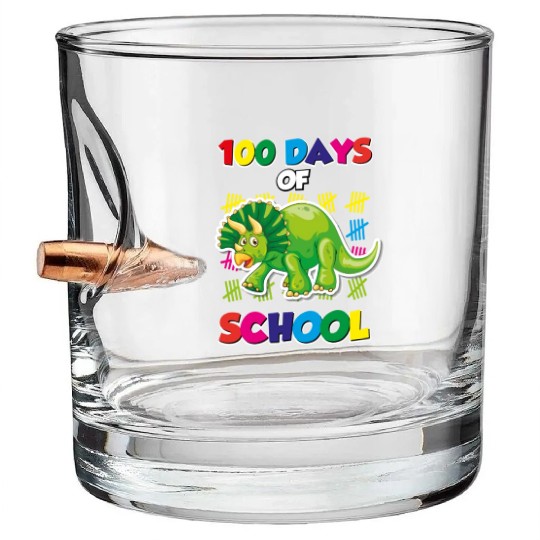 100 days of school green triceratops Bullet Whiskey Glasses