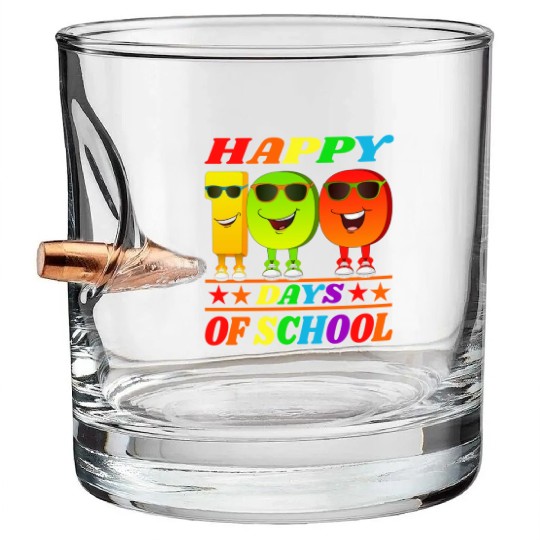 100 days of school green triceratops Bullet Whiskey Glasses