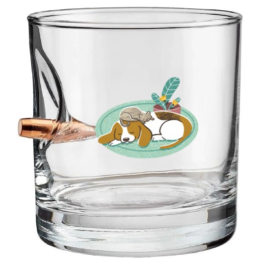 Sleepy Beagle And Cat Bullet Whiskey Glasses