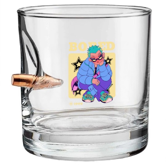 Black Cream Blue Y2K Anime Illustrated Bored Bullet Whiskey Glasses