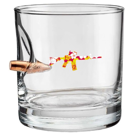 Tropical Gun Firearm Beach Hawaiian Aloha Ar-15 Bullet Whiskey Glasses