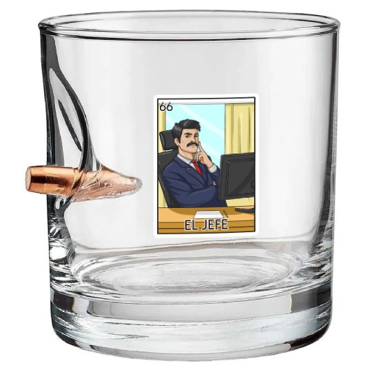 El Jefe The Boss Card Mecan Lottery The Chief Bullet Whiskey Glasses