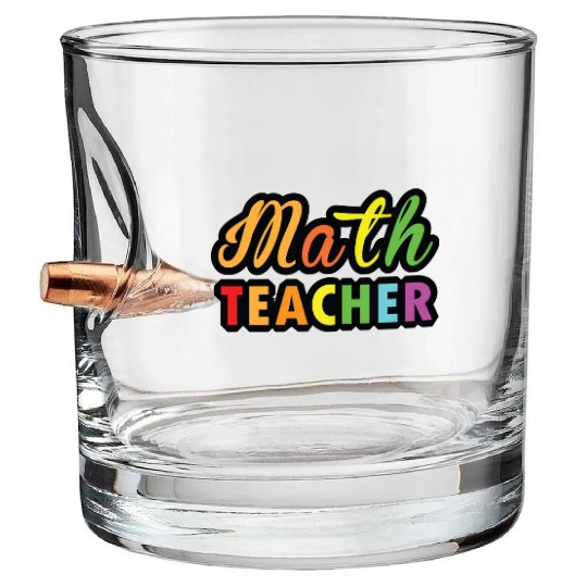 Math Teacher multicolor typography on Products Bullet Whiskey Glasses