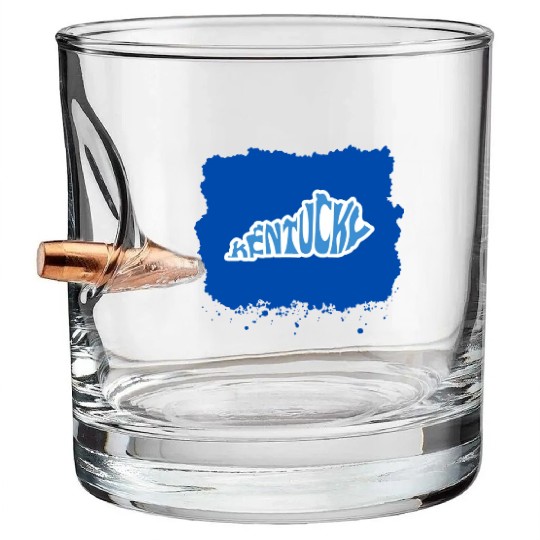 Kentucky Typography Sticker in State Shape Bullet Whiskey Glasses