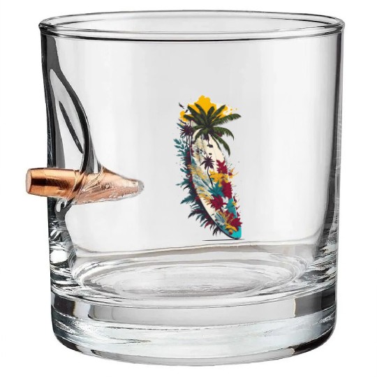Surfing Board Summer and Coconut Tree Bullet Whiskey Glasses