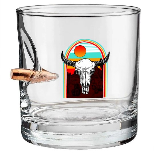 Cow Bullet Whiskey Glasses, Cow Skulls Hippie Aztec Bullet Whiskey Glasses, Cow Fan