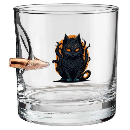 A scary cat Halloween character Bullet Whiskey Glasses design