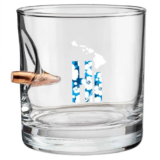 Hawaii Hi Hibiscus Blues Bullet Whiskey Glasses