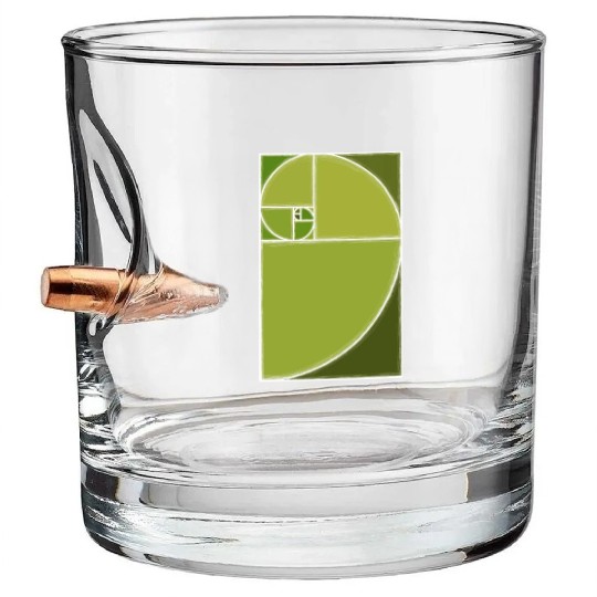 Olive Green Fibonacci Spiral Bullet Whiskey Glasses