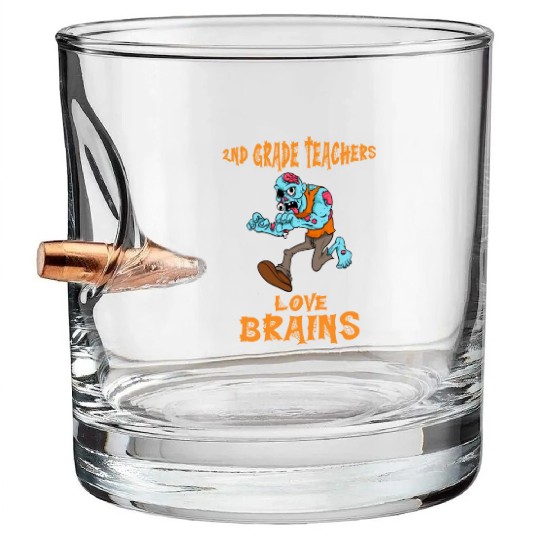 2nd Grade Teachers Love Brains Zombie Teacher Bullet Whiskey Glasses