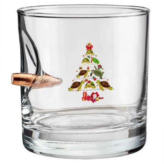 Funny Turtle Christmas Tree Bullet Whiskey Glasses Sea Turtle Lover
