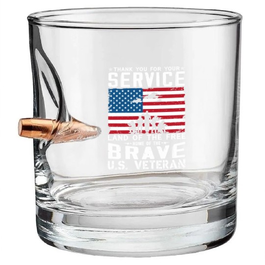 US Army Veteran Land Of The Free Bullet Whiskey Glasses