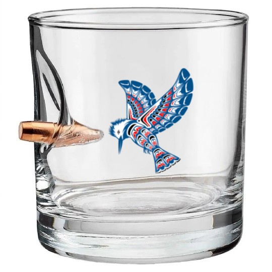 Native American Style Kingfisher Pacific Northwest Bullet Whiskey Glasses