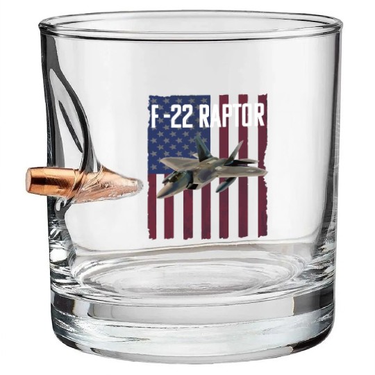 F 22 Raptor Aircraft USA Flag Bullet Whiskey Glasses