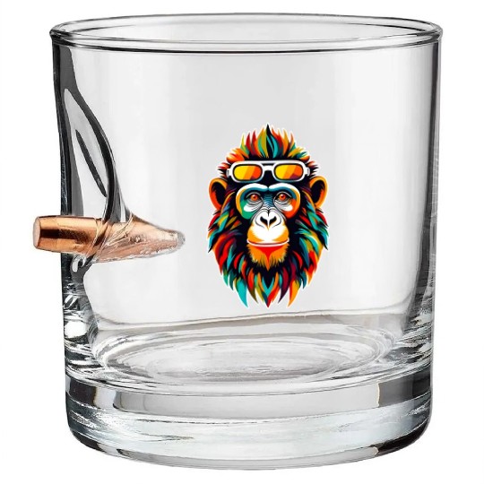 Retro Cyberpunk Monkey With Bold Colors Bullet Whiskey Glasses