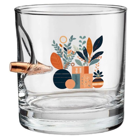 Floral Modern Geometric Mid Century 3 Bullet Whiskey Glasses