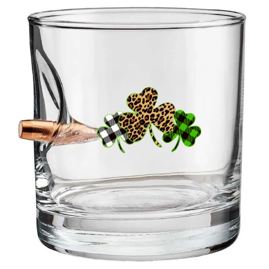 St Patricks Day Leopard Print Plaid Shamrock Bullet Whiskey Glasses