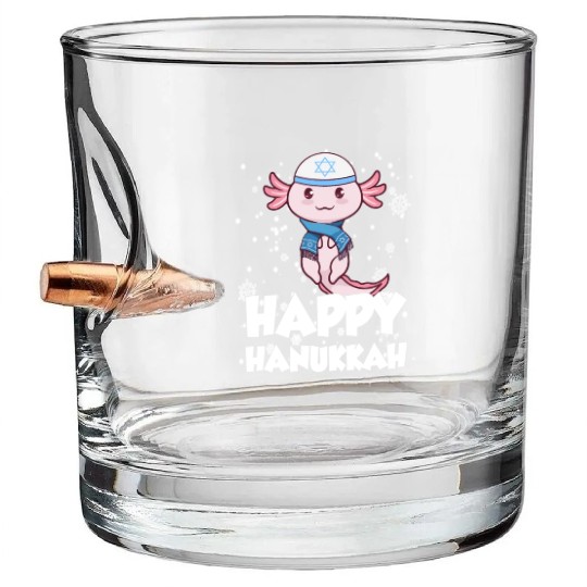 Happy Hanukkah Axolotl Kawaii Cute Axolotl Lover Bullet Whiskey Glasses