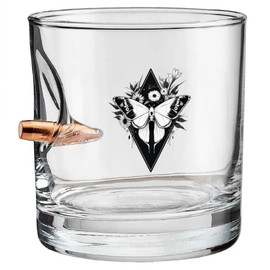 Black and White Gothic Moth Bullet Whiskey Glasses