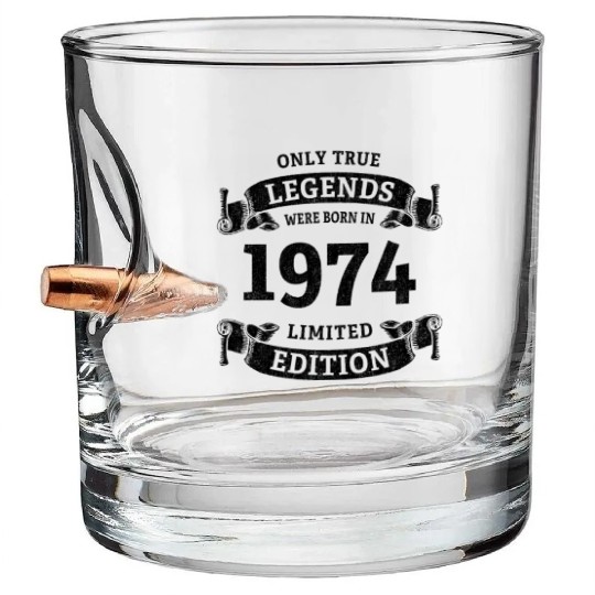 True Legends were born in 1974 50th Birthday Gift Bullet Whiskey Glasses