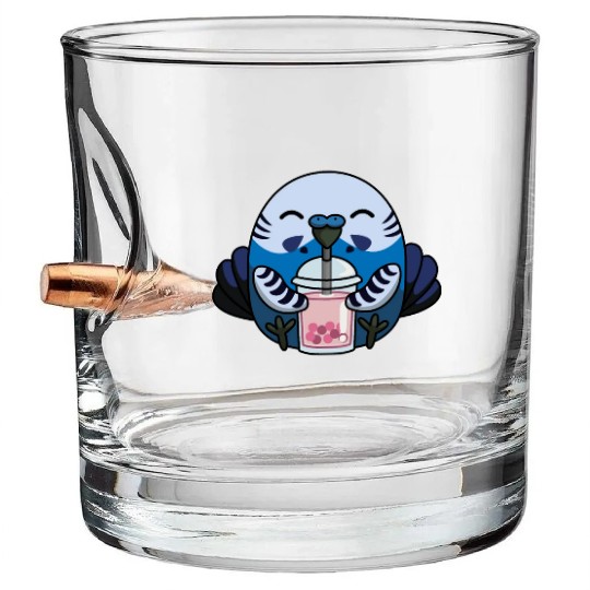 Bubbly Budgie Cute Adorable Budgie with Bubble Tea Bullet Whiskey Glasses