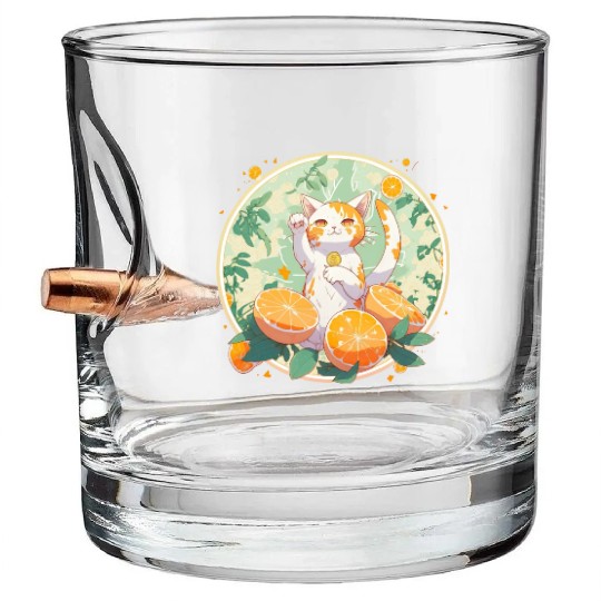 Lucky Neko In A Cute Citrusy Orange Cat World Bullet Whiskey Glasses