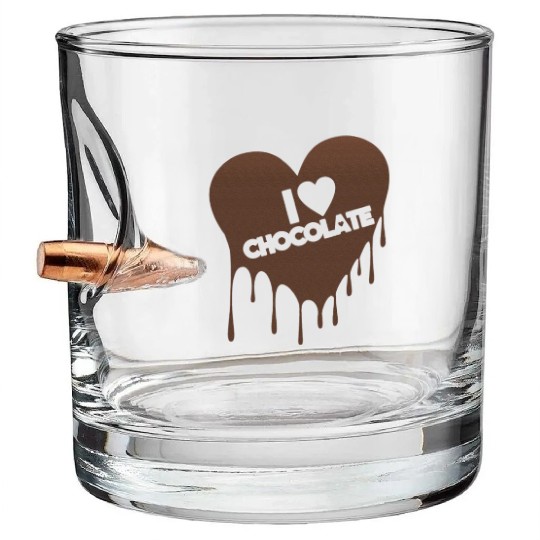I Love Chocolate Candy Heart Lover Bullet Whiskey Glasses