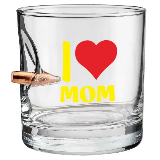 I Love Mom Yellow Bullet Whiskey Glasses