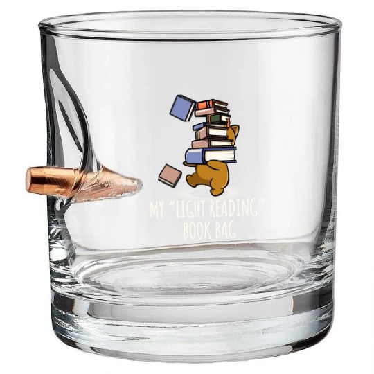My Light Reading Book Funny Tote Bag Bullet Whiskey Glasses