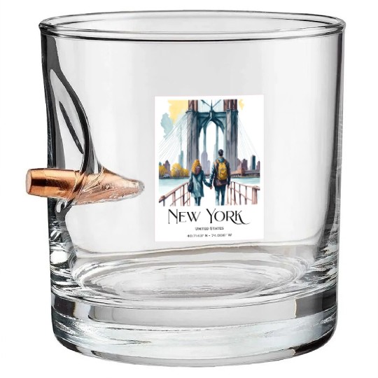 Watercolor painting loving couple in New York City Bullet Whiskey Glasses