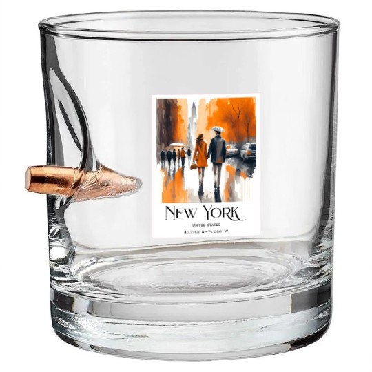 Watercolor painting loving couple in New York City Bullet Whiskey Glasses