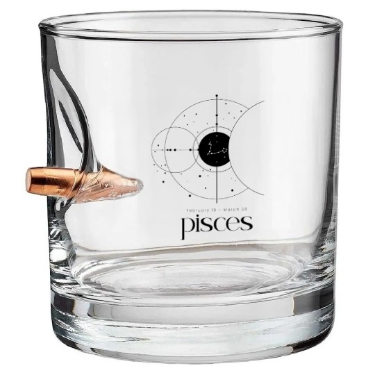 Minimalist Pisces Zodiac Astrology Horoscope Bullet Whiskey Glasses